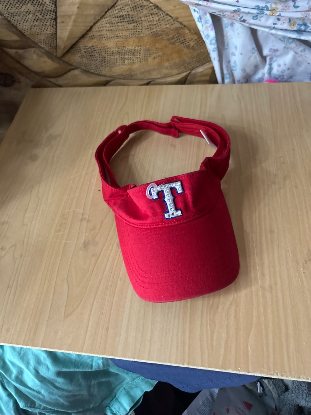 MLB Texas Rangers Red Visor with Embellished T Logo